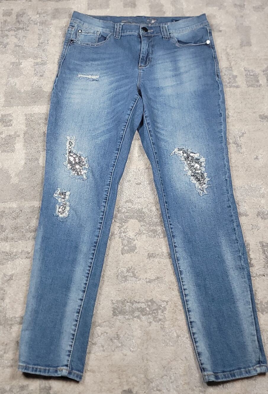 Seven7 Women’s Girlfriend Soft Stretch Distressed Blue Denim Jeans Sz 33x28.5
